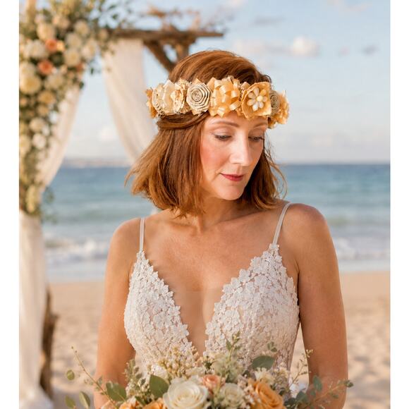 Vintage Floral Crown Bohemian Hippie wedding Wicker Neutral Natural Earthy Beach main image 5